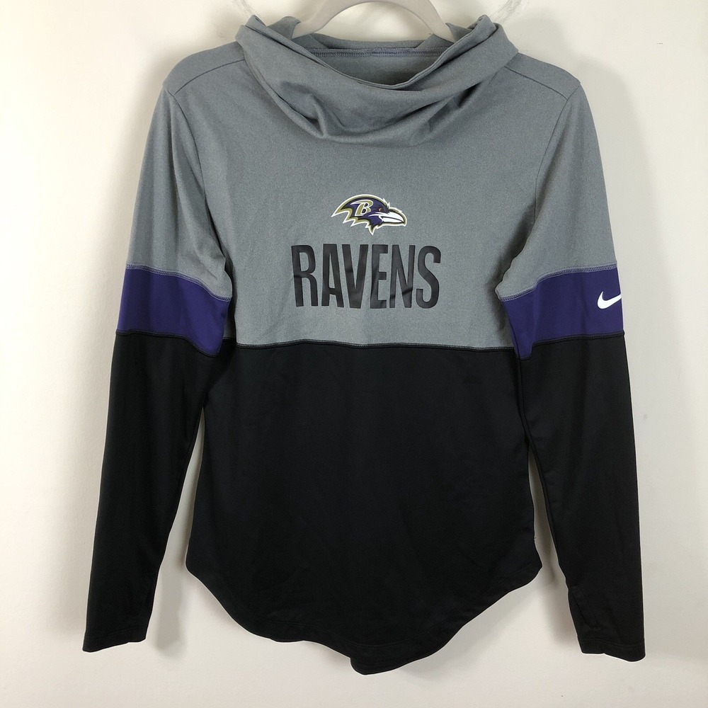Nike Baltimore Ravens NFL Cowl Neck Long Sleeve Shirt Womens Sz S Gray Black